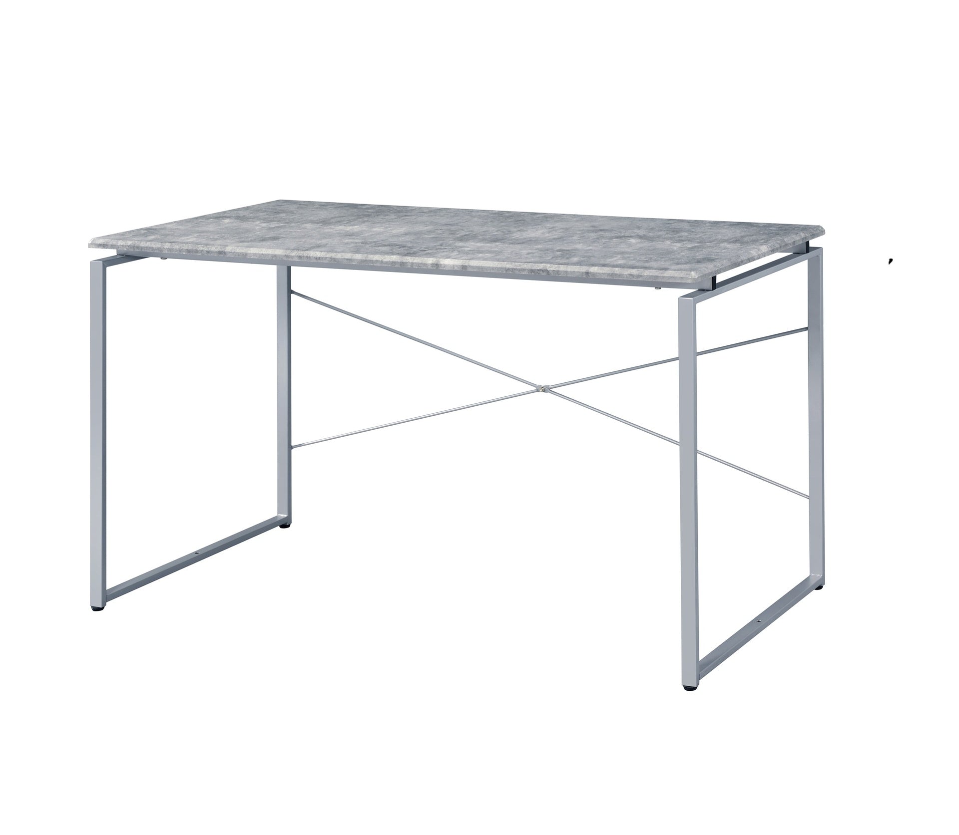 Metal Frame Writing Desk 1pc Wooden Home Office Furniture Faux Concrete & Silver Finish Laptop Table