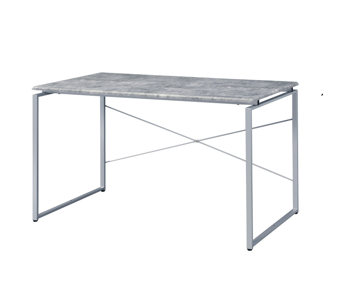 Metal Frame Writing Desk 1pc Wooden Home Office Furniture Faux Concrete & Silver Finish Laptop Table