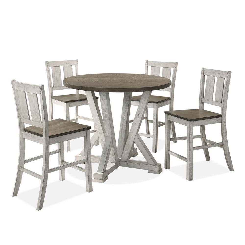 Antique White Rustic Style 1pc Counter Height Dining Table Two-tone Design Dining Room Furniture