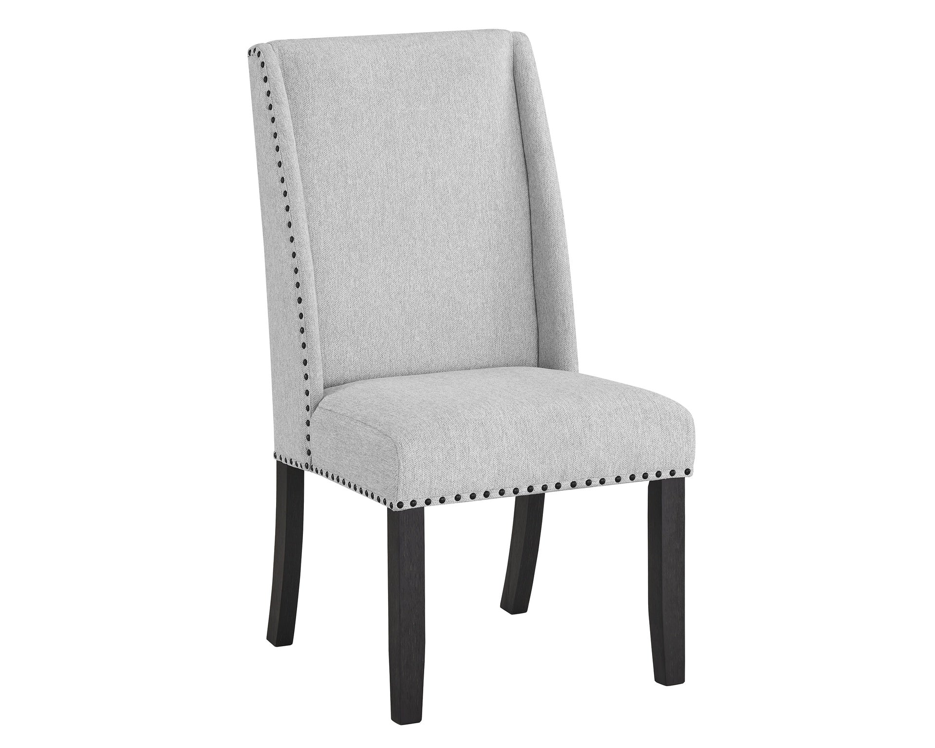 Modern Look 2pc Light Gray Finish Side Chair Fabric Full Back Upholstered Seat Back Wing Black Finish Nailhead Trim Accent Dining Room Wooden Furniture