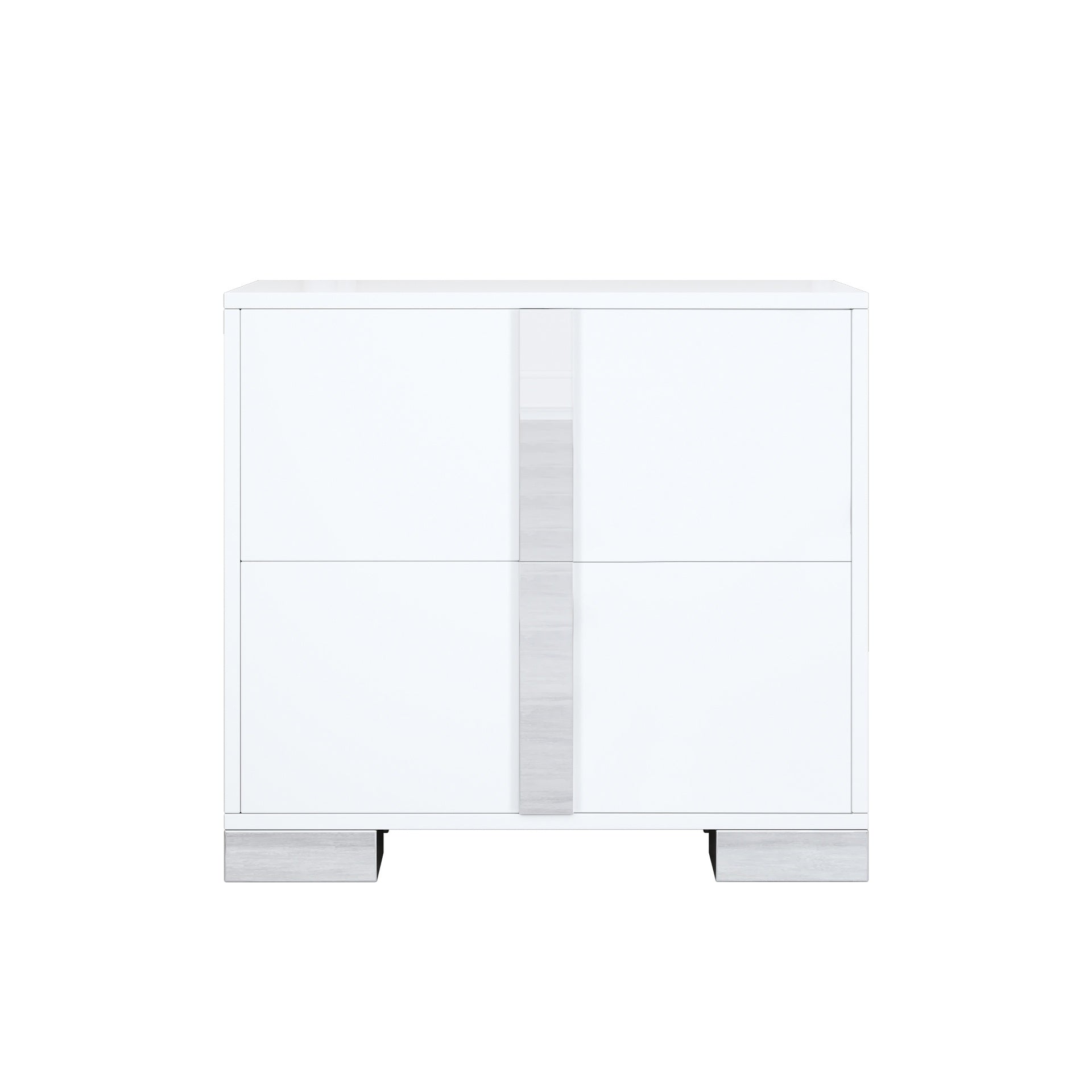 Elegant Nightstand with Metal Foot, Mirrored Bedside Table with 2 Drawers for Bedroom, Living Room, White