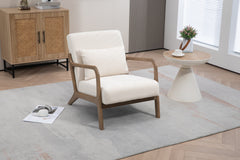 Mid Century Modern Accent Chair with Wood Frame, Upholstered Living Room Chairs with Waist Cushion, Reading Armchair for Bedroom Sunroom