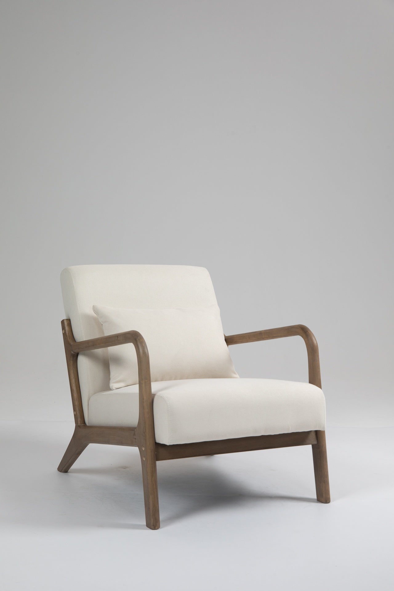 Mid Century Modern Accent Chair with Wood Frame, Upholstered Living Room Chairs with Waist Cushion, Reading Armchair for Bedroom Sunroom