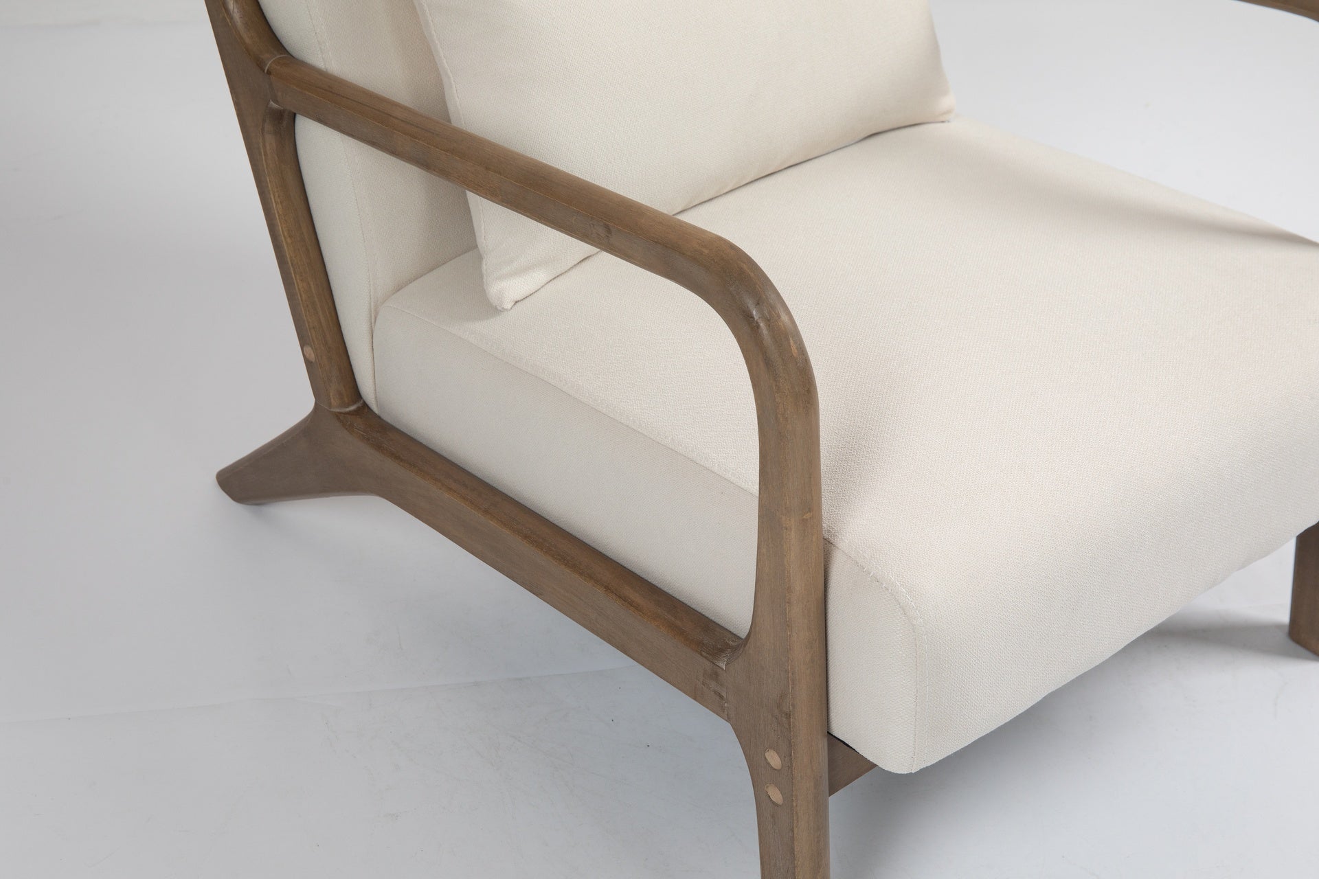Mid Century Modern Accent Chair with Wood Frame, Upholstered Living Room Chairs with Waist Cushion, Reading Armchair for Bedroom Sunroom