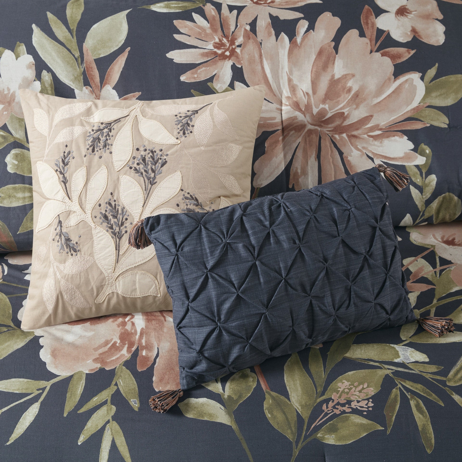 8 Piece Cotton Comforter Set Navy King