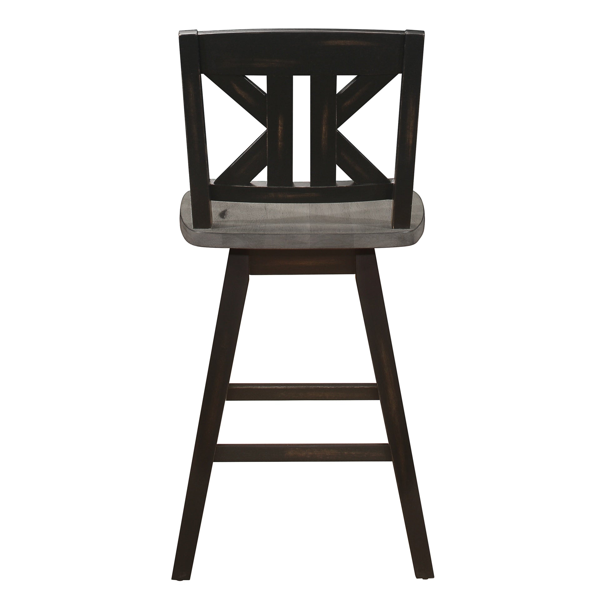 Counter Height Chairs Set of 2, Black Gray 360-degree Swivel Chair Solid Rubberwood Kitchen Dining Furniture, Divided X-Back