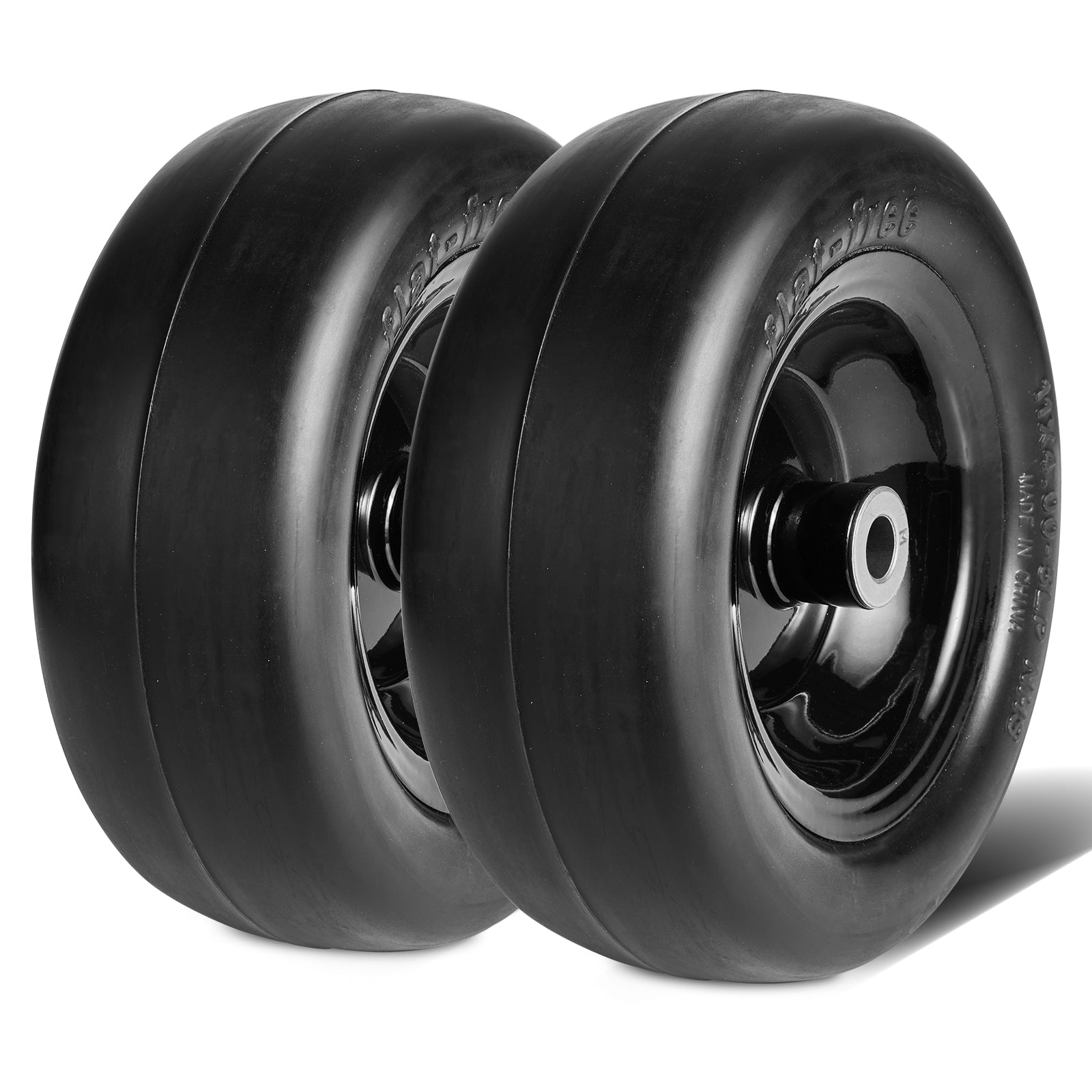 Lawn Mower Tires with Rim, 11x4-5" Tubeless Tractor Tires, 2-Pack Tire and Wheel Assemby, Flat-free PU Tire, 3.4" Centered Hub, 3/4" Bushing Size, 20 PCS Adapters for Riding Mowers Lawn Tractors