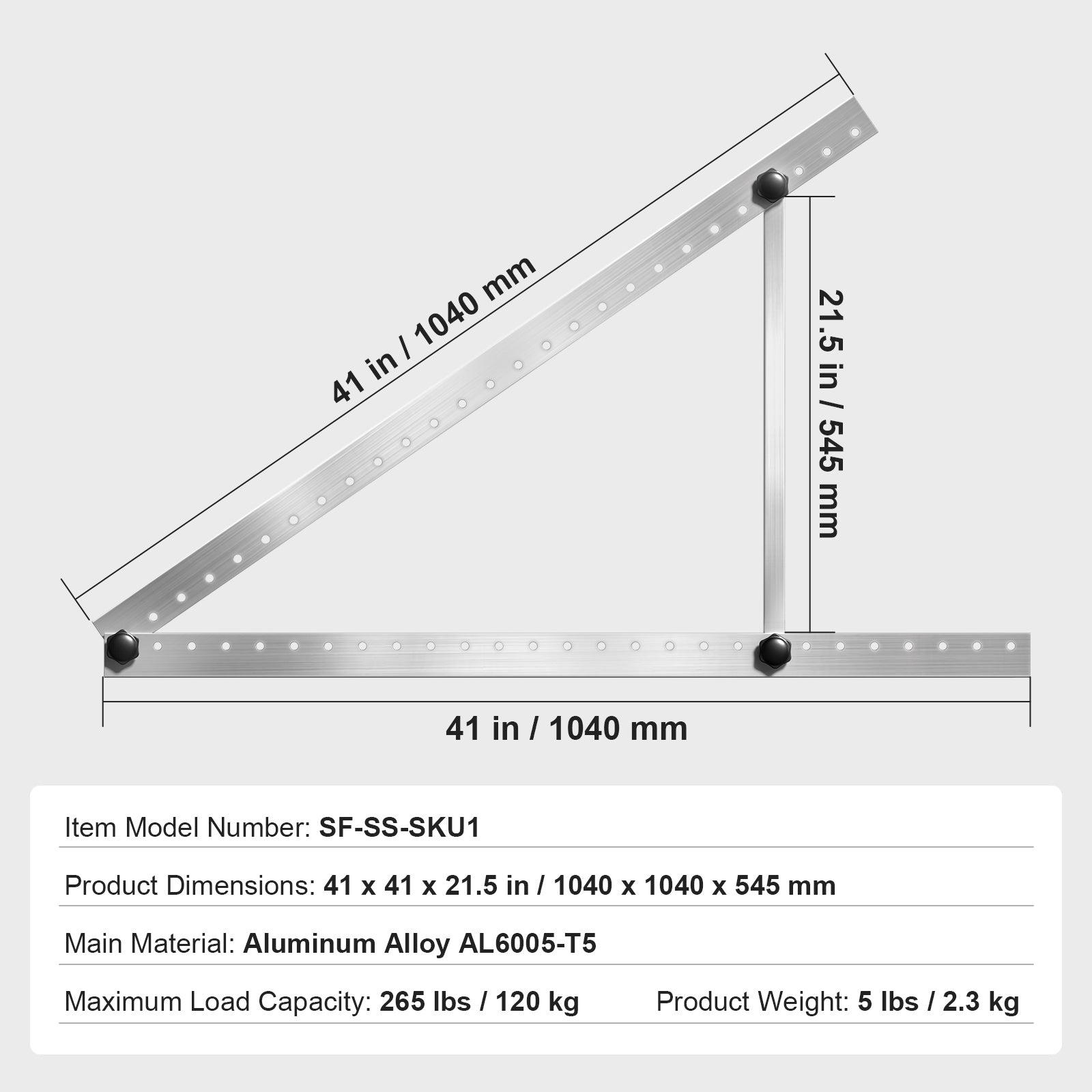 41-Inch Solar Panel Mount Brackets 0 - 90° Adjustable Tilt Mount Brackets