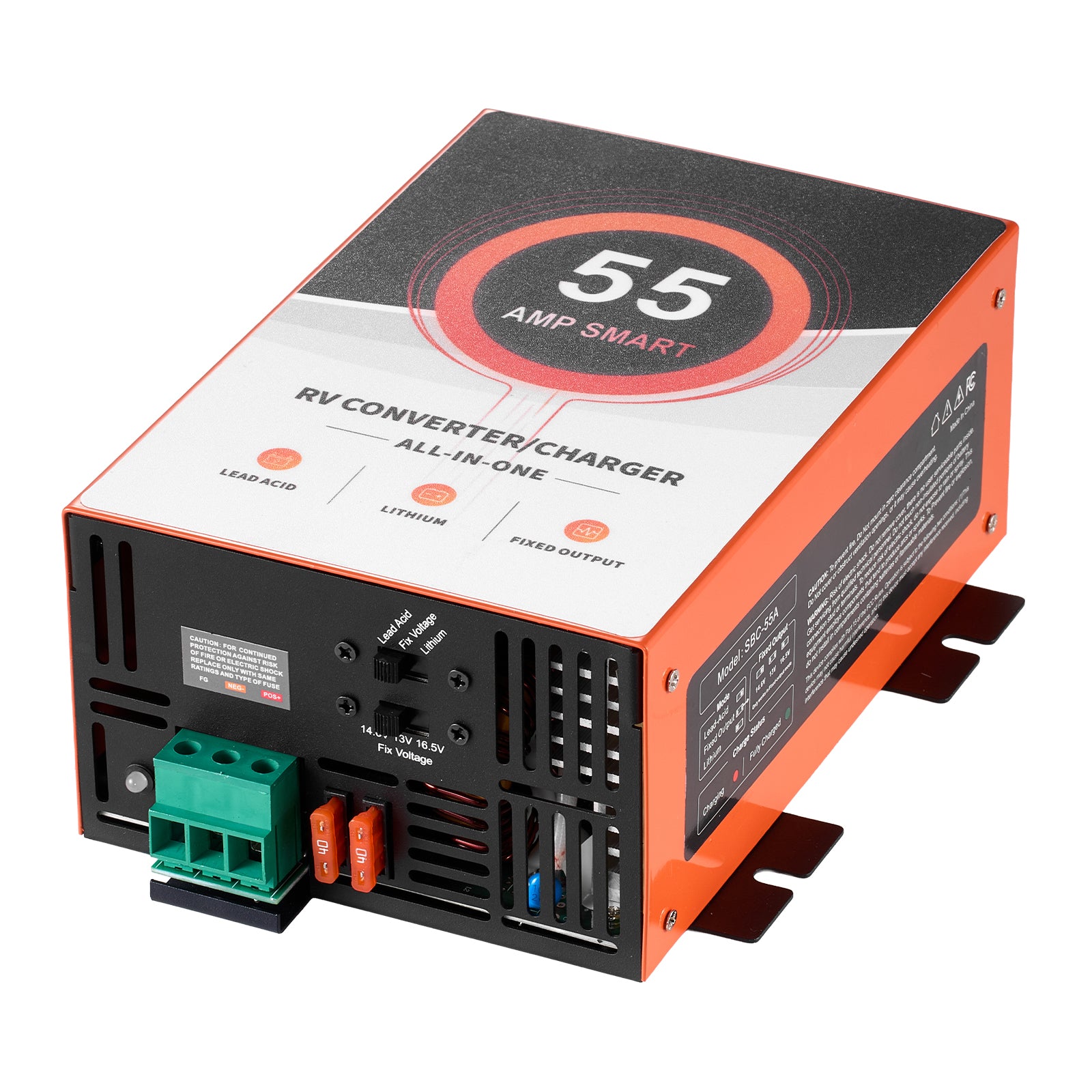 RV Power Converter, 55 Amp, 110V AC to 12V DC RV Converter Battery Charger, Multi Stage Smart Charging, 13V to 16.5V Operating Range, Compatible with Lithium & Lead Acid Battery, for Camper