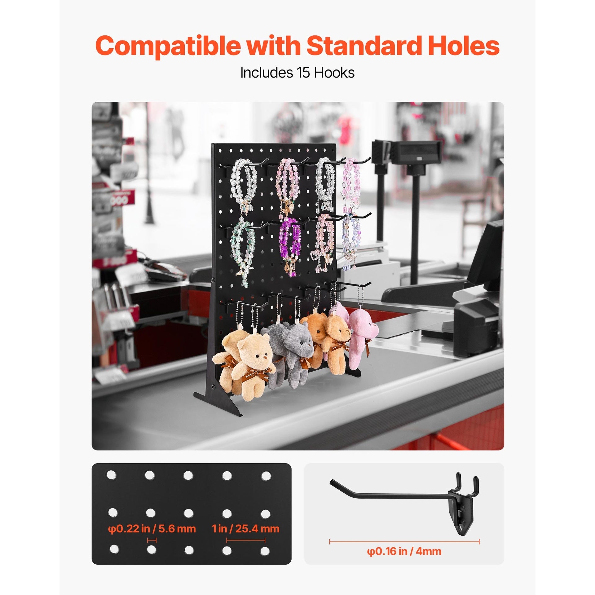 Pegboard Display Stand with 15 Hooks Pegboard Panels Display Black (1 PCS)