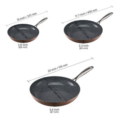 3 Piece Frying Pan Aluminum Skillet Set 8 10 12 in Handle Pre-Seasoned Grey