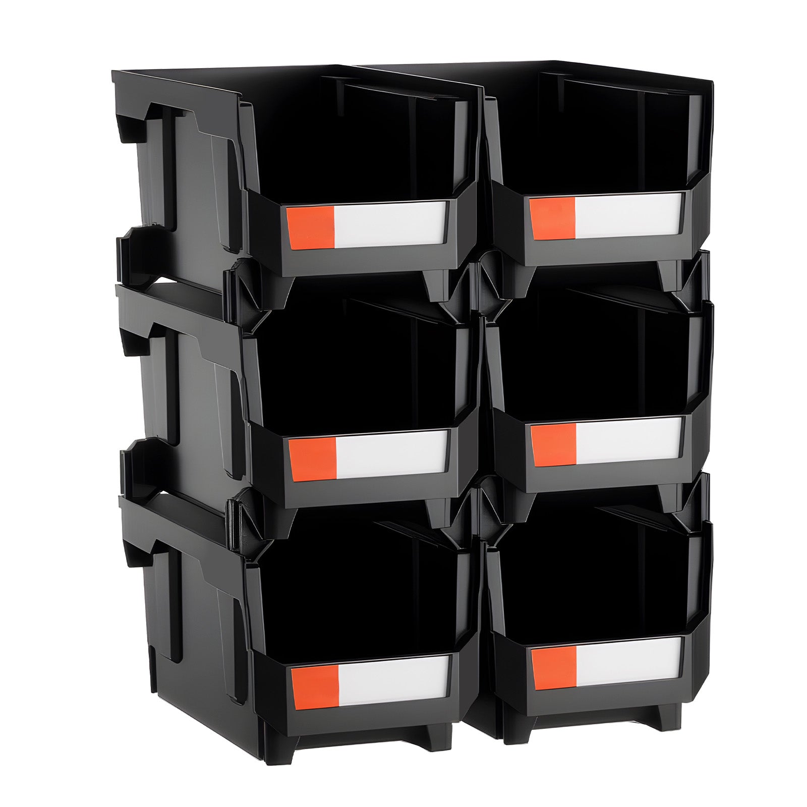 Plastic Stackable Storage Bins, 14.8 x 8.5 x 7.1 inch (6 Pack), Plastic Containers for Organizing and Storage Bins for Closet, Garage, Small Parts, Office Supplies and Other Accessories, Black