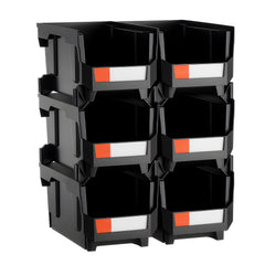 Plastic Stackable Storage Bins, 14.8 x 8.5 x 7.1 inch (6 Pack), Plastic Containers for Organizing and Storage Bins for Closet, Garage, Small Parts, Office Supplies and Other Accessories, Black