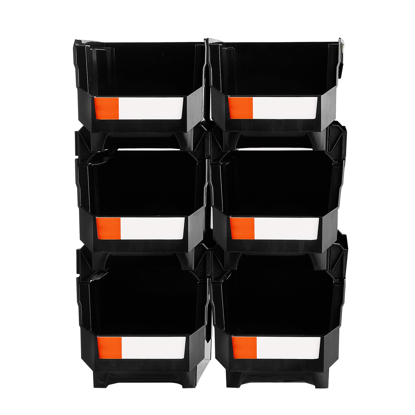 Plastic Stackable Storage Bins, 14.8 x 8.5 x 7.1 inch (6 Pack), Plastic Containers for Organizing and Storage Bins for Closet, Garage, Small Parts, Office Supplies and Other Accessories, Black