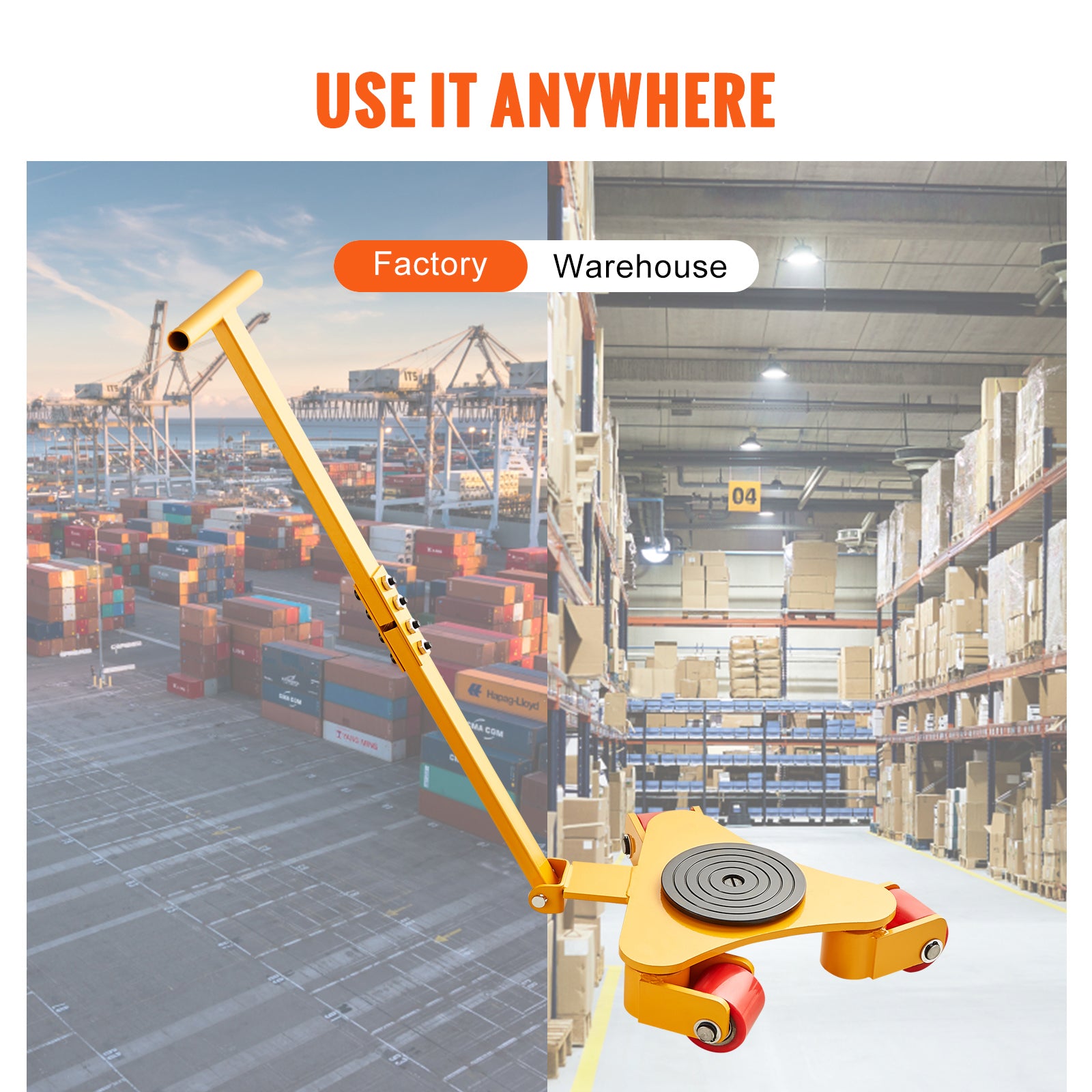 Machinery Skate Dolly, 6614 LBS/3T Industrial Machinery Mover with Handle, Carbon Steel Machinery Moving Skate with 3 360° Swivel PU Wheels, 360° Rotation Non-Slip Cap for Warehouse, Workshop