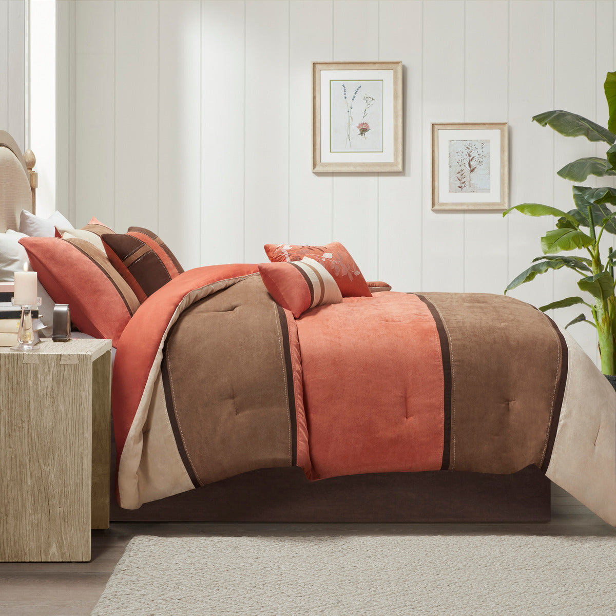 7 Piece Faux Suede Comforter Set Coral King