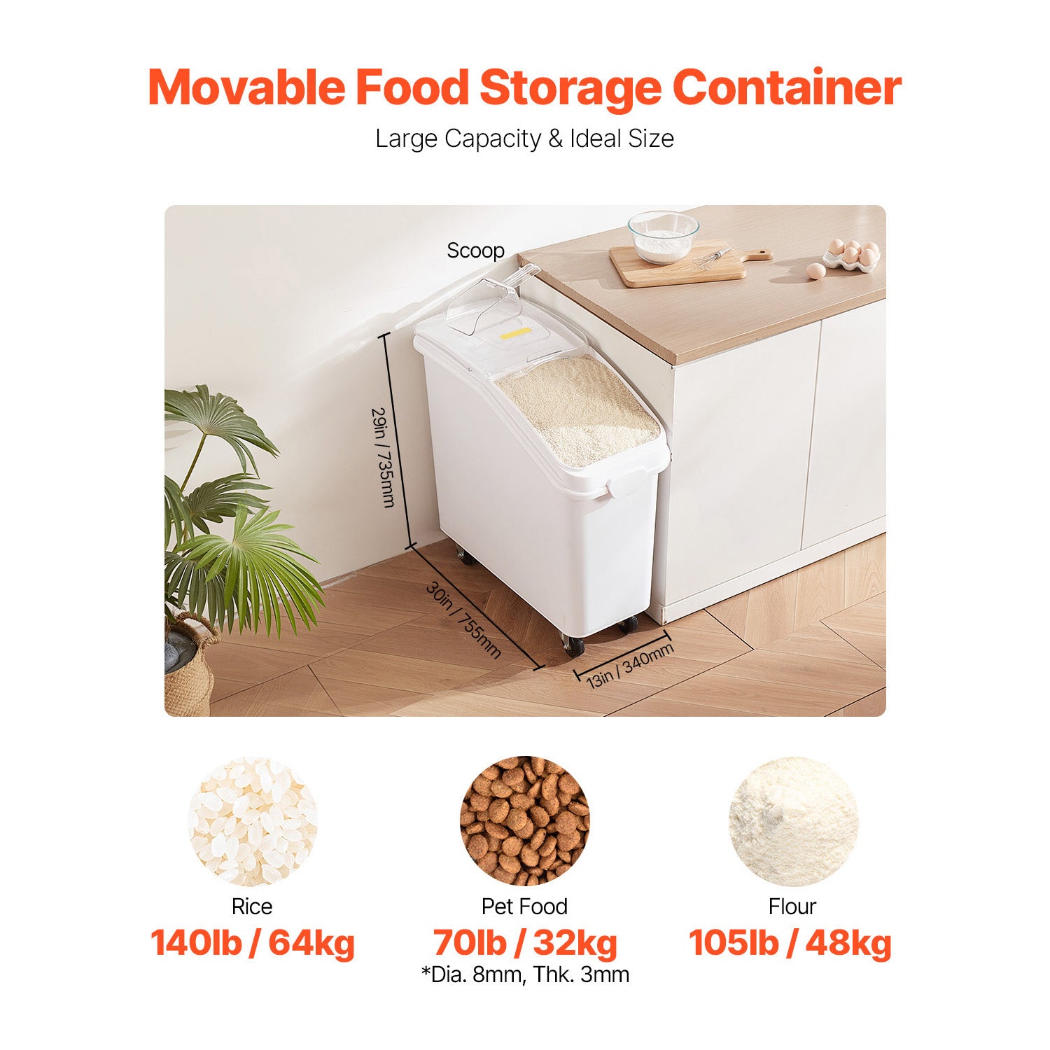 21 Gallon Ingredient Bin with Scoop 400 Cup Ingredient Bin with Sliding Lid Commercial Food Storage for Kitchen