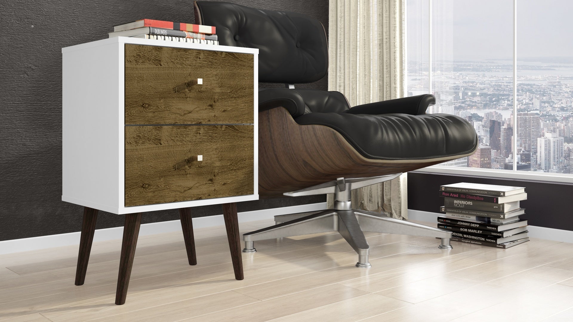 Nightstand in White and Rustic Brown