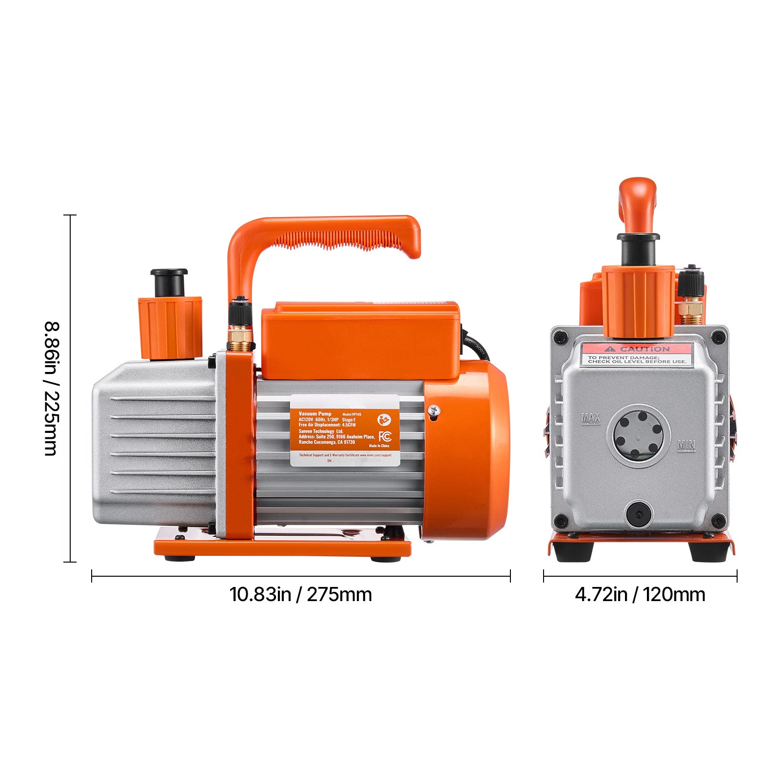 4.5 CFM HVAC Single Stage Rotary Vane Vacuum Pump and Manifold Gauge Kit