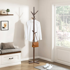Dark Brown Finish Modern Coat Rack Solid Wood, 9 Hooks Coat Hanger Stand Entryway Home Furniture 1pc