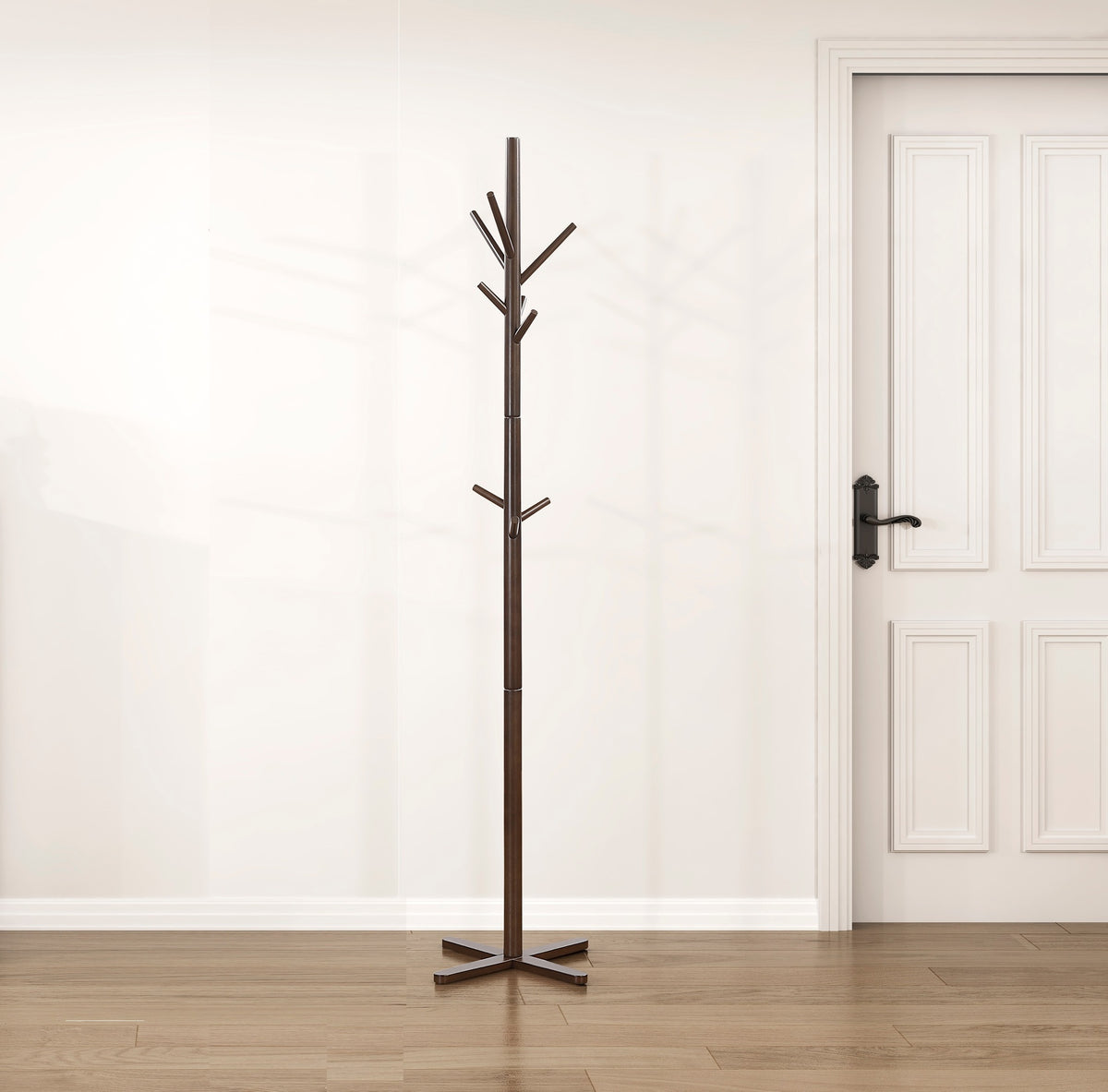 Dark Brown Finish Modern Coat Rack Solid Wood, 9 Hooks Coat Hanger Stand Entryway Home Furniture 1pc