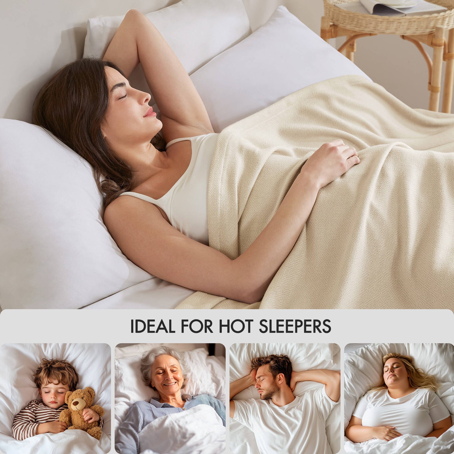 1-Piece Twin Rayon from Bamboo Cotton Blanket, Ivory