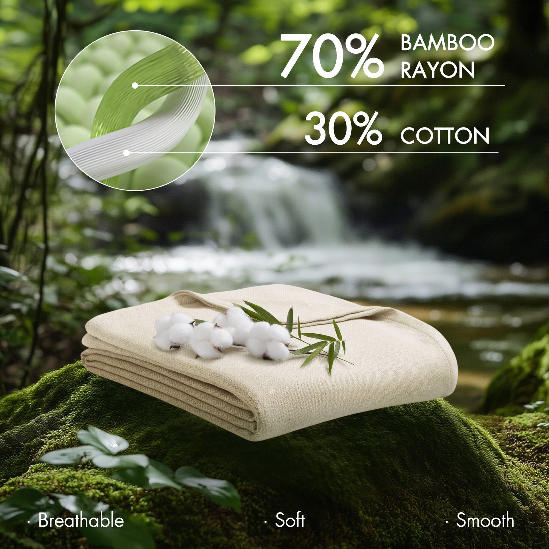 1-Piece Twin Rayon from Bamboo Cotton Blanket, Ivory