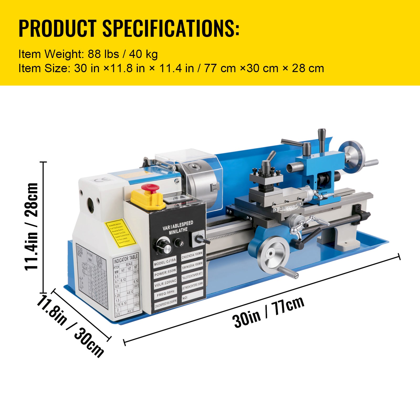 7"X14" Mini Precision Wood Lathe 550W Metal Bench Lathe Turning Machine