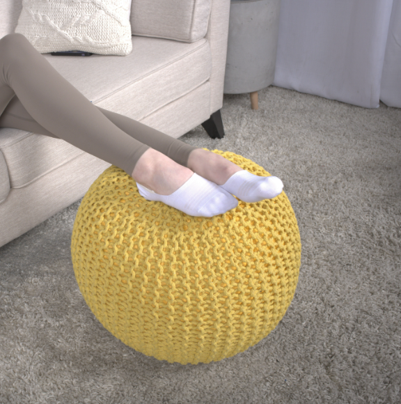 Bordeaux  Knitted Cotton Round Pouf, Yellow