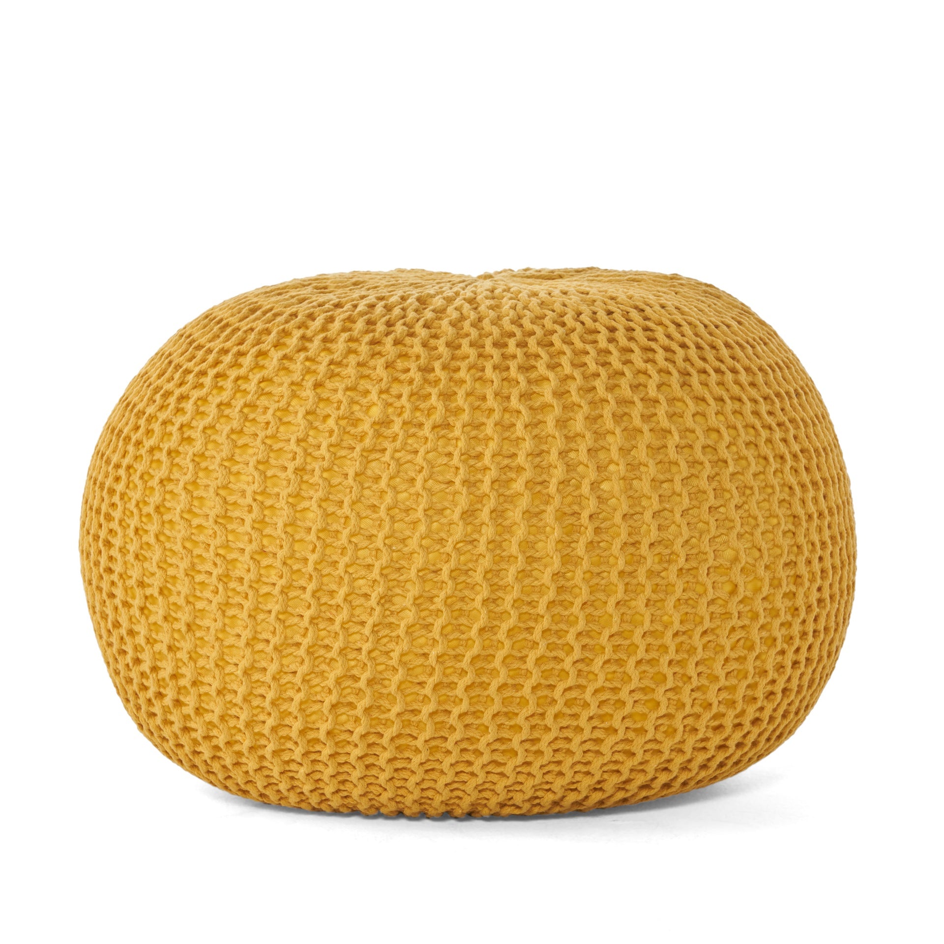 Bordeaux  Knitted Cotton Round Pouf, Yellow