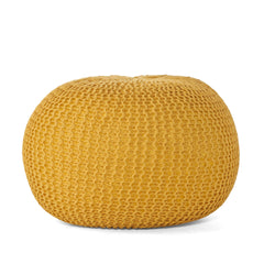 Bordeaux  Knitted Cotton Round Pouf, Yellow