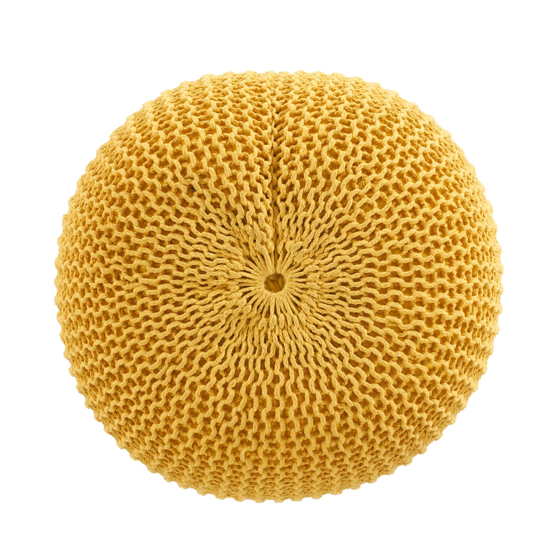 Bordeaux  Knitted Cotton Round Pouf, Yellow