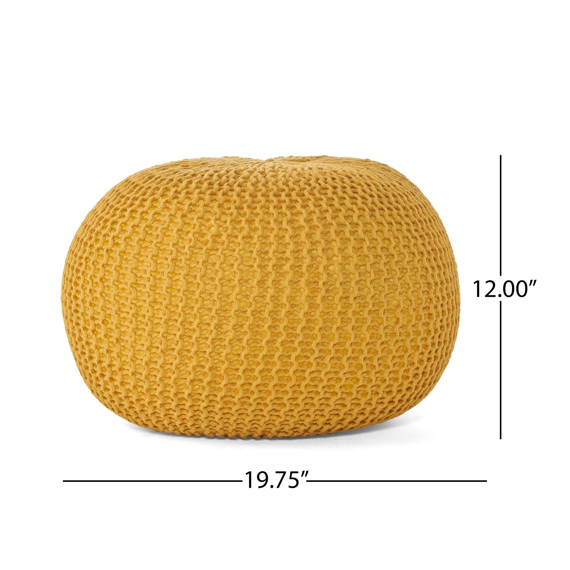 Bordeaux  Knitted Cotton Round Pouf, Yellow