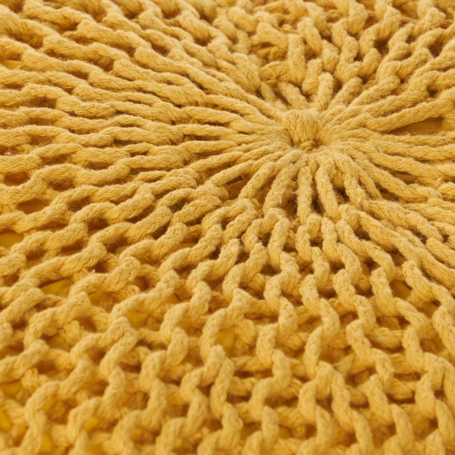 Bordeaux  Knitted Cotton Round Pouf, Yellow