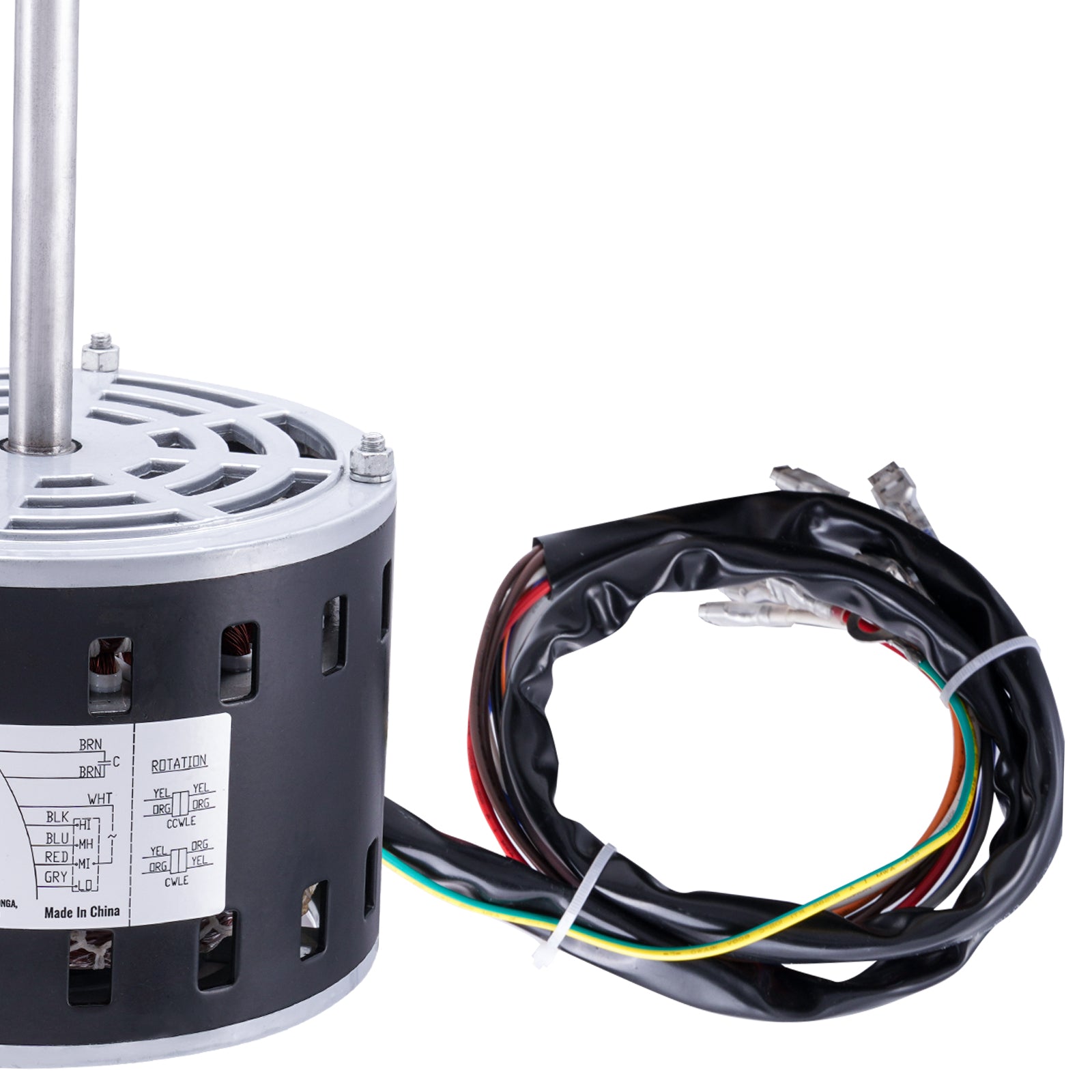 1/3HP Furnace Blower Motor, 110/120V 4.4Amps, 1075RPM 4 Speeds, CW/CCW Rotation, 48 Frame 5.2" Shaft Length, 5μF/370V Capacitor + 11" Hold Hoop