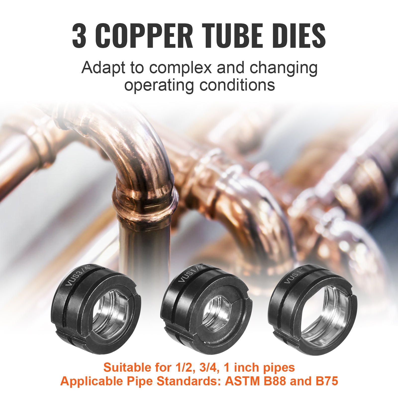 Copper Press Tool Tube Fittings Crimping Kit, Pro Press Crimper with 1/2", 3/4", 1" Quick Change Jaws, 360° Rotatable Crimp Tool & Locking Pin, Extendable Handle, Meet ASTM B88 and B75 Standard