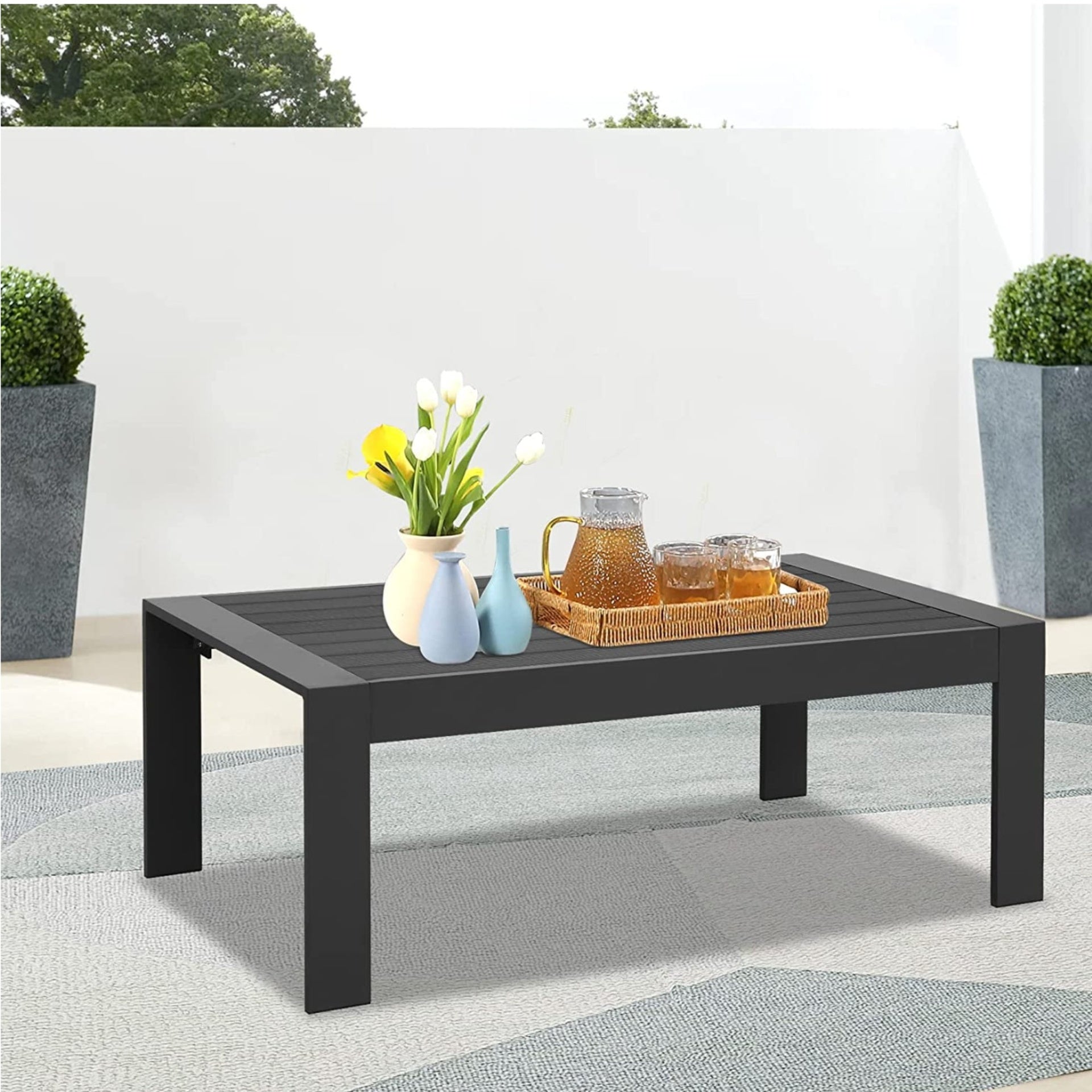 43" All-Weather Aluminum Patio Coffee Table, Modern Gray Rectangle Outdoor Table