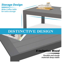 3-Piece Modern Aluminum Patio Conversation Set, 5-Seat Outdoor Sofa with  Thick dark Gray Cushions & Gray Frame and Coffee Table