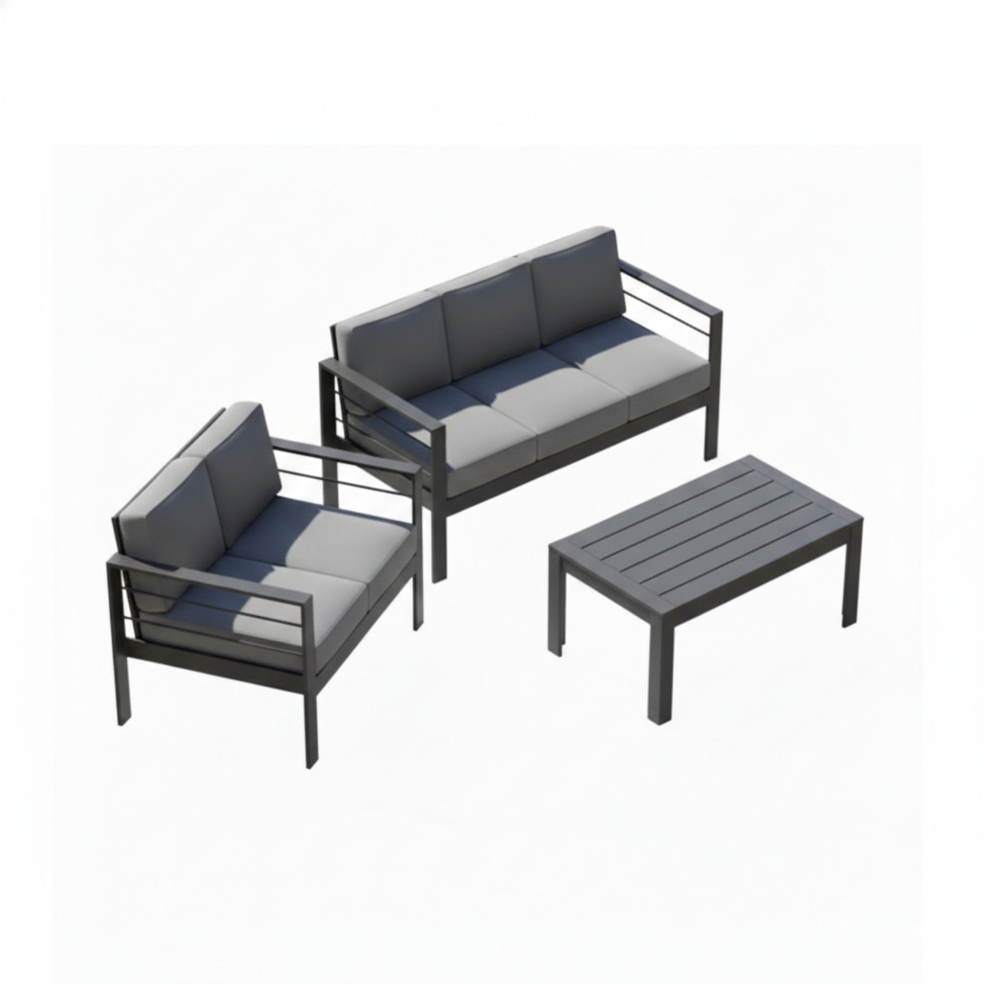 3-Piece Modern Aluminum Patio Conversation Set, 5-Seat Outdoor Sofa with  Thick dark Gray Cushions & Gray Frame and Coffee Table