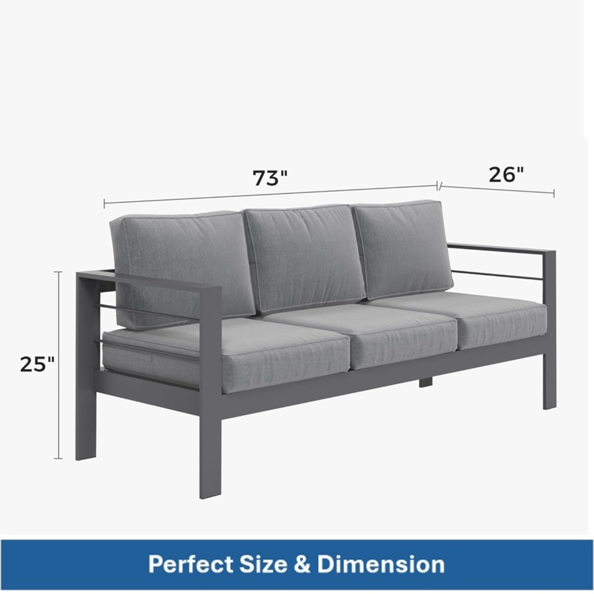 3-Piece Modern Aluminum Patio Conversation Set, 5-Seat Outdoor Sofa with  Thick dark Gray Cushions & Gray Frame and Coffee Table