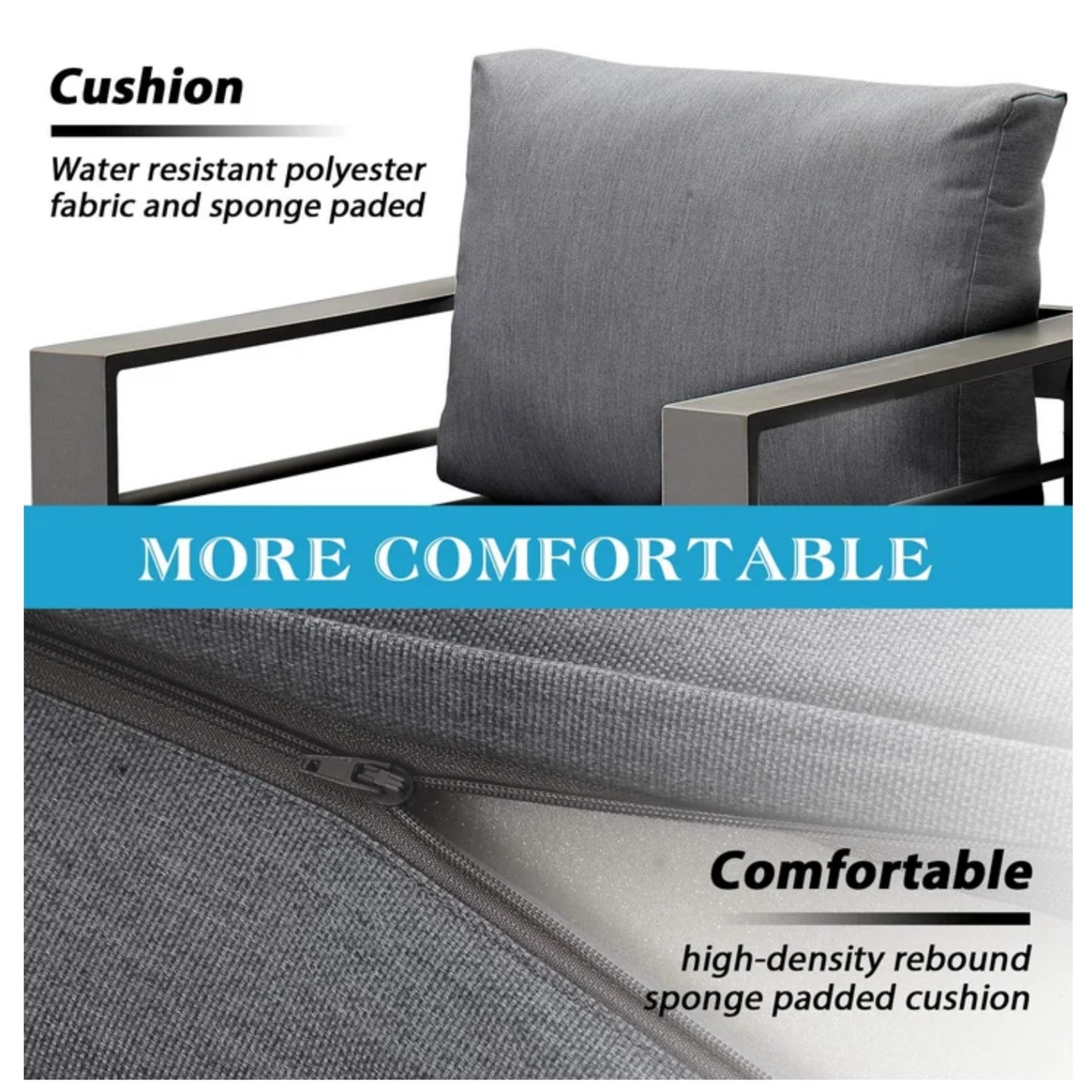 3-Piece Modern Aluminum Patio Conversation Set, 5-Seat Outdoor Sofa with  Thick dark Gray Cushions & Gray Frame and Coffee Table