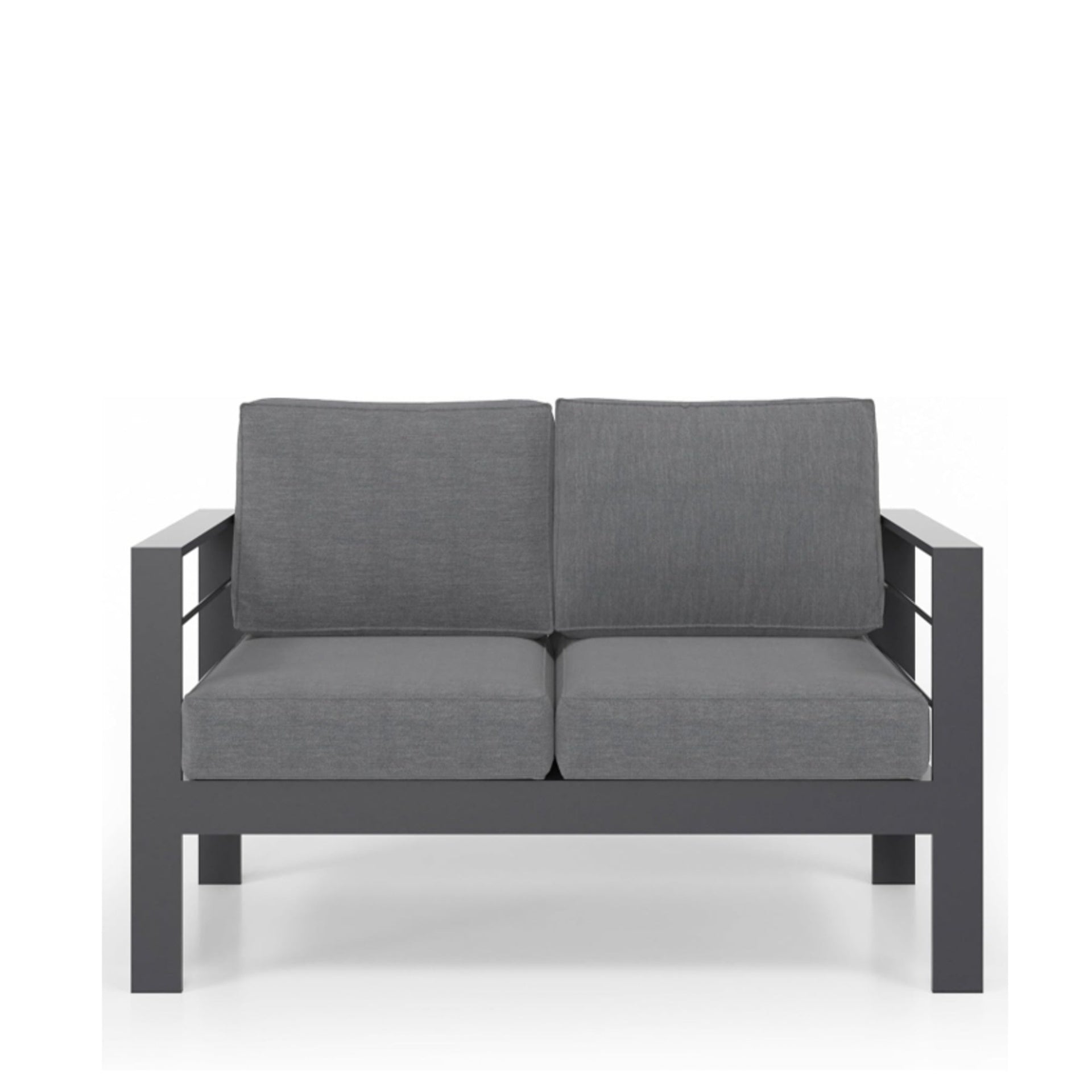 3-Piece Modern Aluminum Patio Conversation Set, 5-Seat Outdoor Sofa with  Thick dark Gray Cushions & Gray Frame and Coffee Table