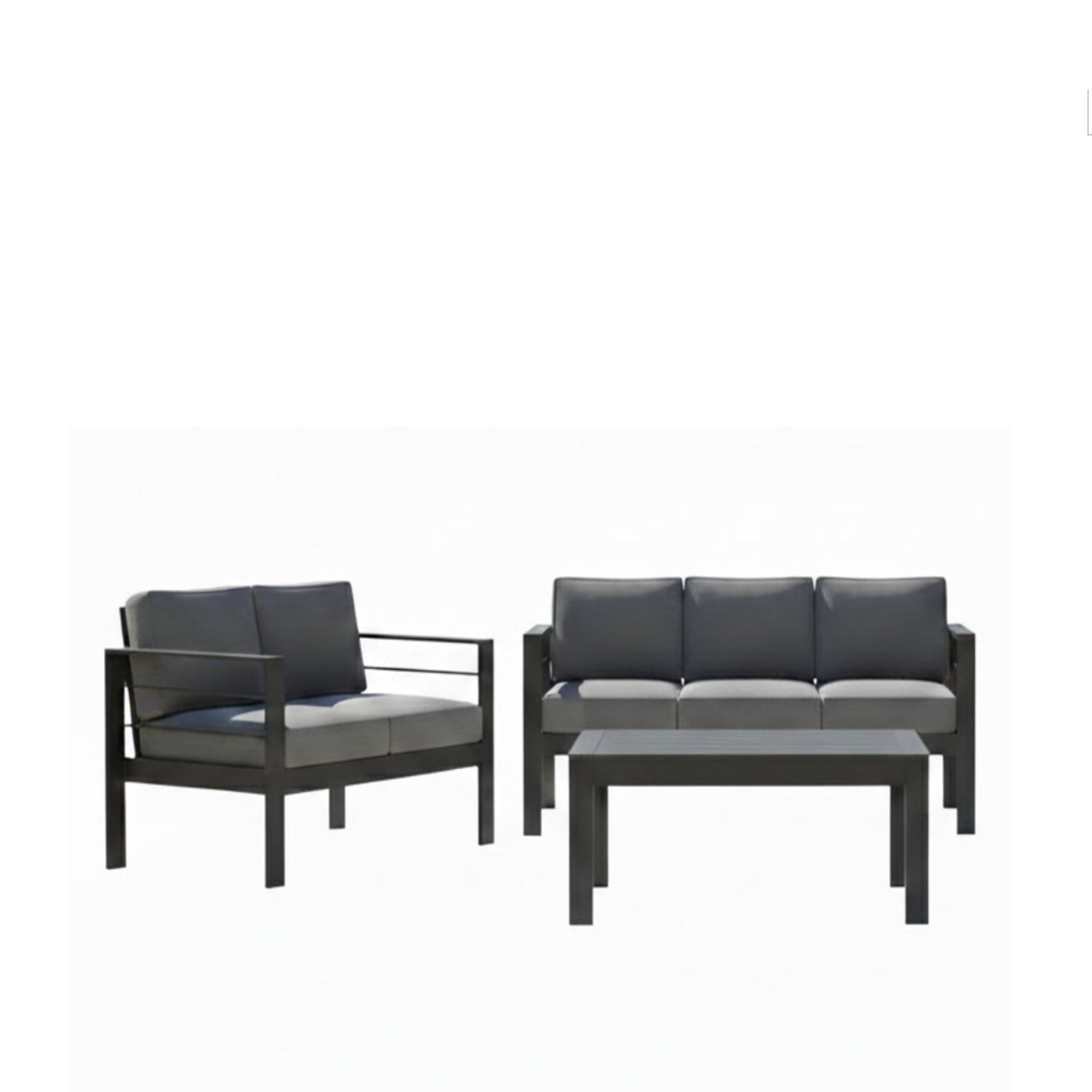 3-Piece Modern Aluminum Patio Conversation Set, 5-Seat Outdoor Sofa with  Thick dark Gray Cushions & Gray Frame and Coffee Table