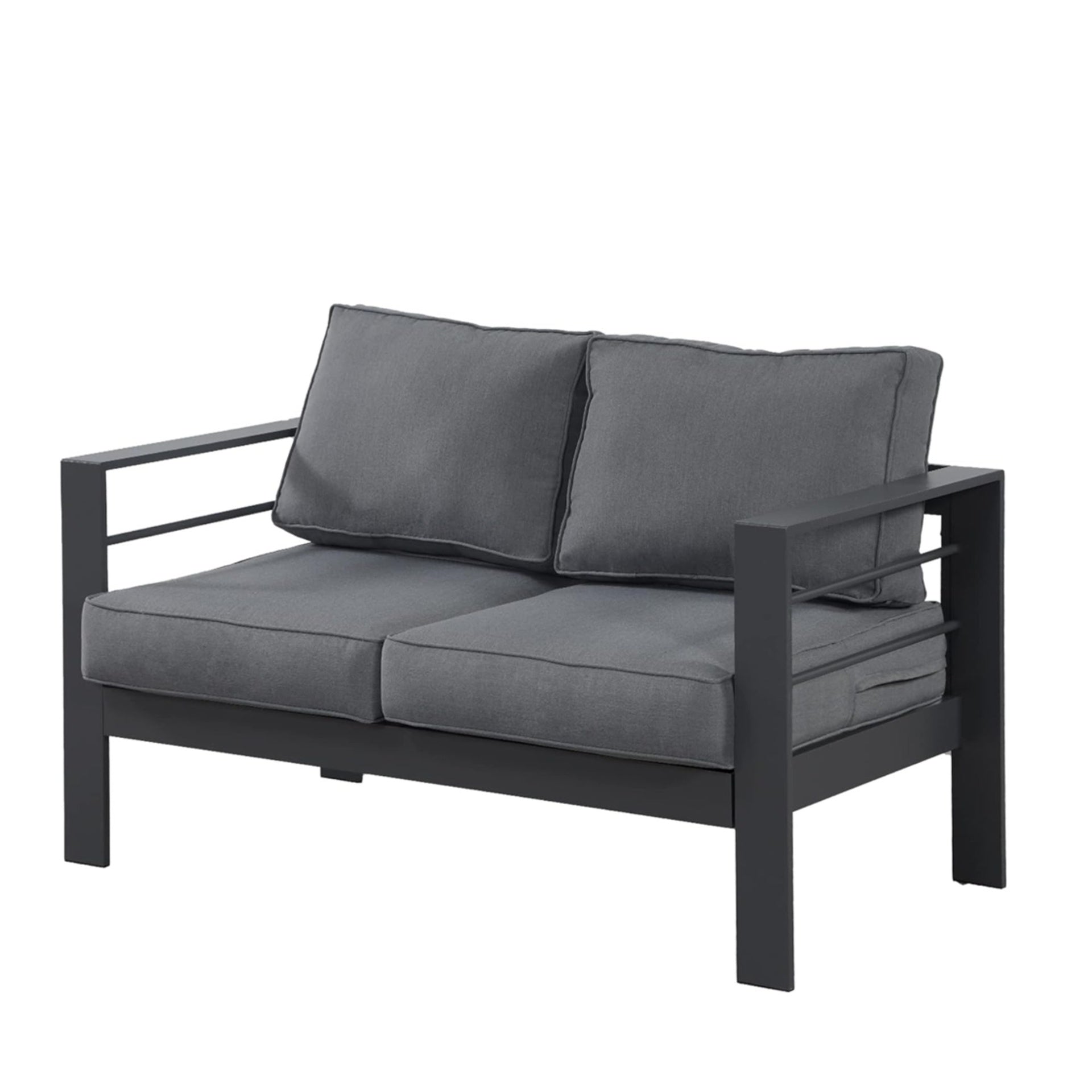 50" All-Weather Aluminum Patio Loveseat with  Thick Dark Gray Cushions & Gray Frame