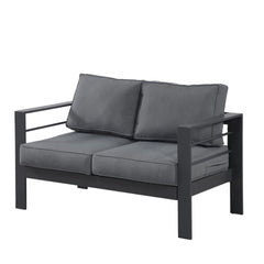 50" All-Weather Aluminum Patio Loveseat with  Thick Dark Gray Cushions & Gray Frame