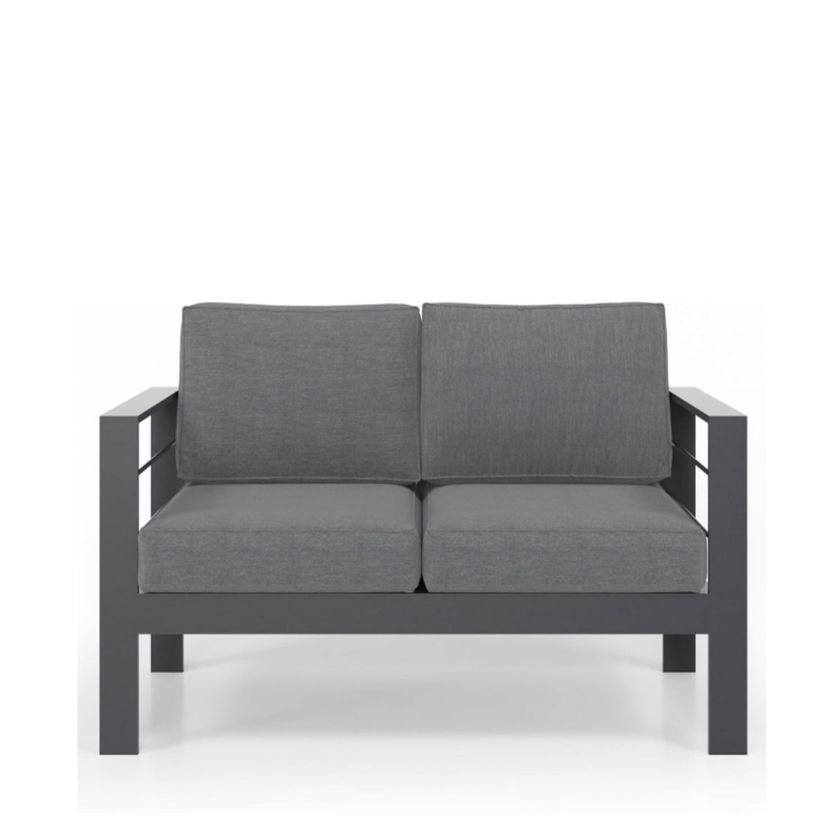 50" All-Weather Aluminum Patio Loveseat with  Thick Dark Gray Cushions & Gray Frame