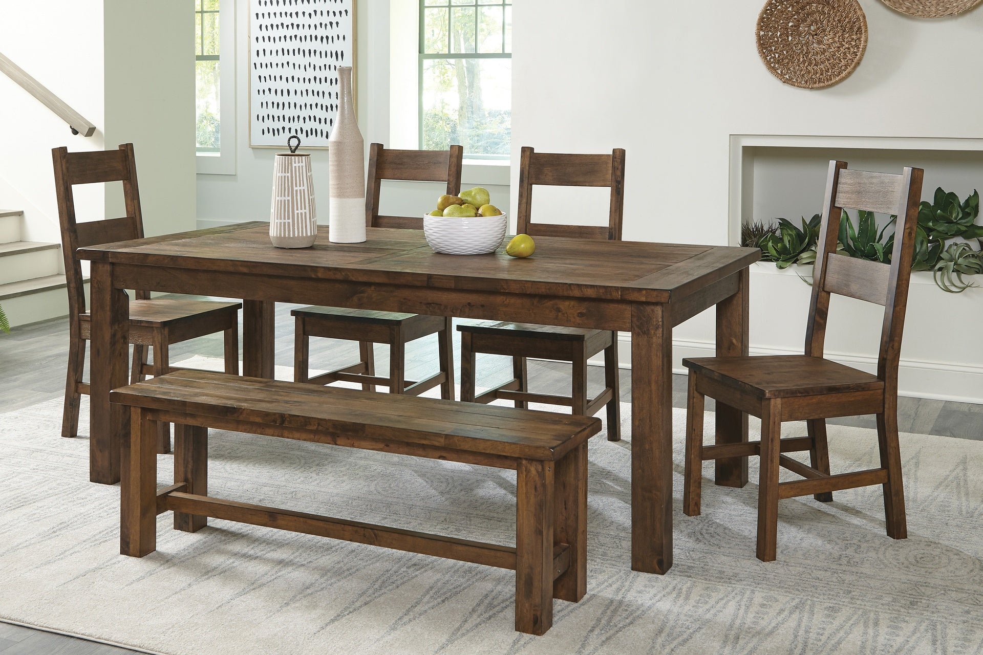 Classic Transitional Design Dining Chairs Set of 2 Solid Rubber Wood Dining Furniture Burnished Brown Finish
