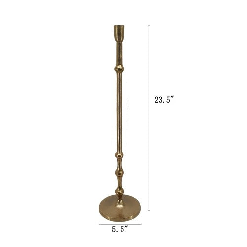D5.5x23.5" Slender Aluminum Taper Candle Holder with Bead Accents, Bronze