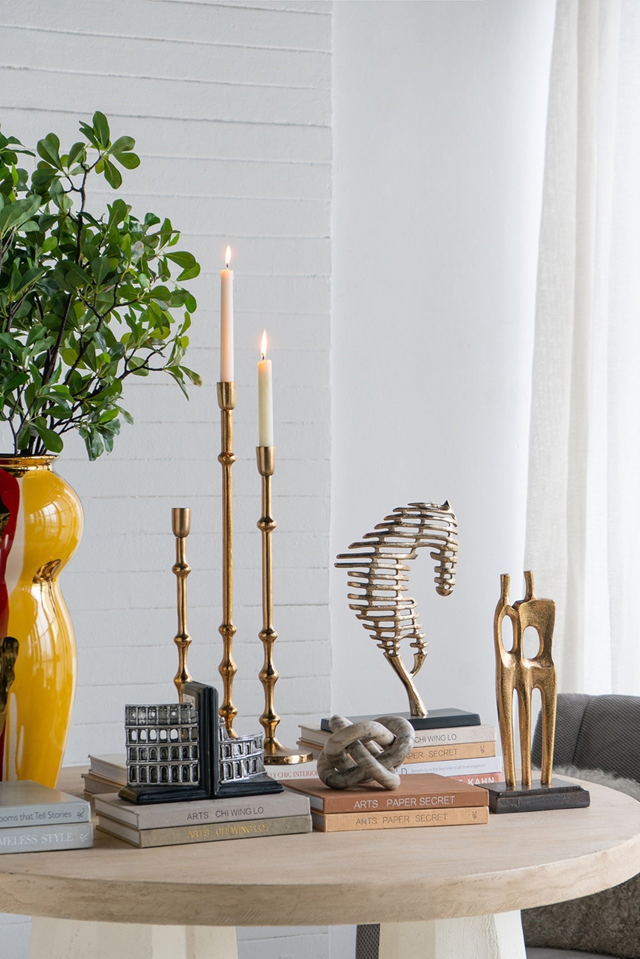 D5.5x23.5" Slender Aluminum Taper Candle Holder with Bead Accents, Bronze