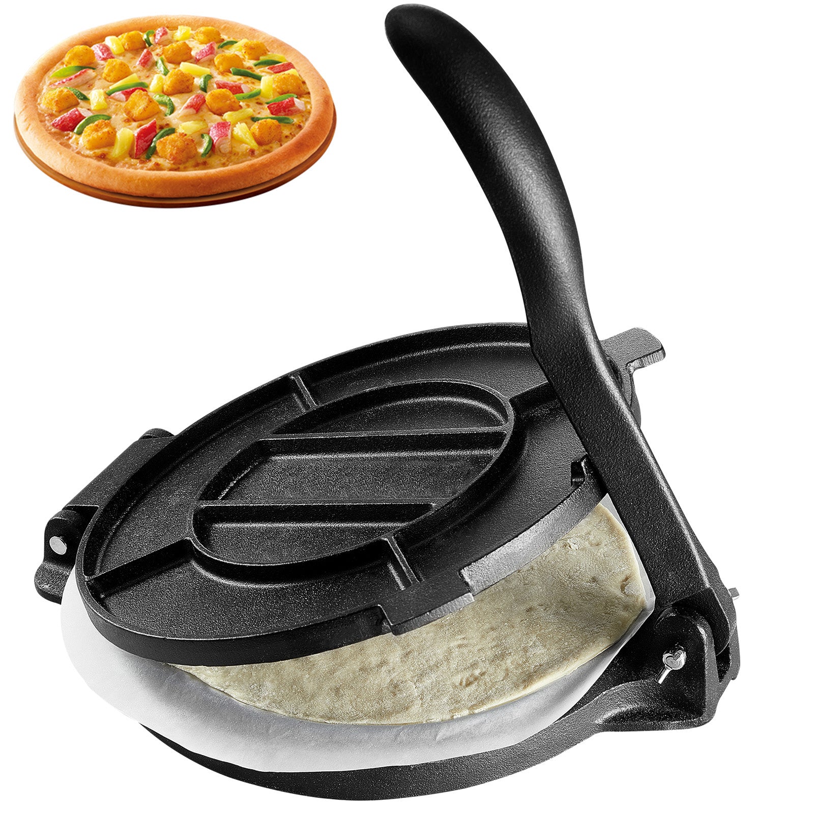 Tortilla Press, 10 Inch Tortilla and Roti Maker, Cast Iron Heavy Duty Tortilladora Press, Pre-Seasoned Pataconera Maker with 100 Pcs Parchment Paper, Dough Maker for Flour Tortilla, Tawa, Silver